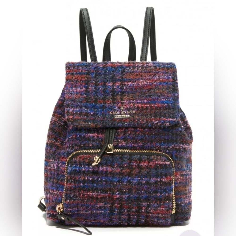 Kate Spade Emerson Fabric Jessa Tweed Backpack Burgundy/Multi 90's Inspired Bag - Picture 4 of 16